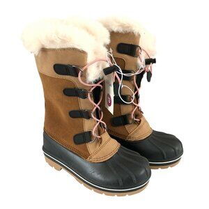 Cat & Jack Girls Constance Winter Boots Faux Fur Trim Suede Water Resistant 13